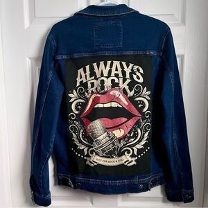 Zara Denim Jacket Coat Jeans Rock & Roll Patch Unisex Women Medium Unique Music